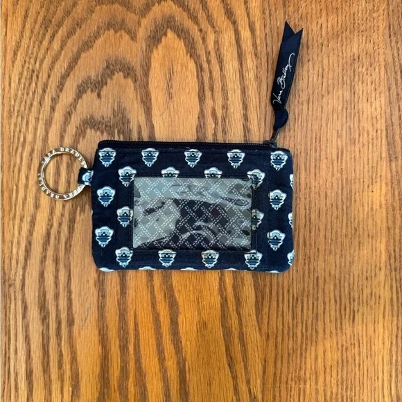 Vera Bradley Coin Card Case Zipper Key Ring Navy Blue White Clear Cover For ID - Picture 6 of 6